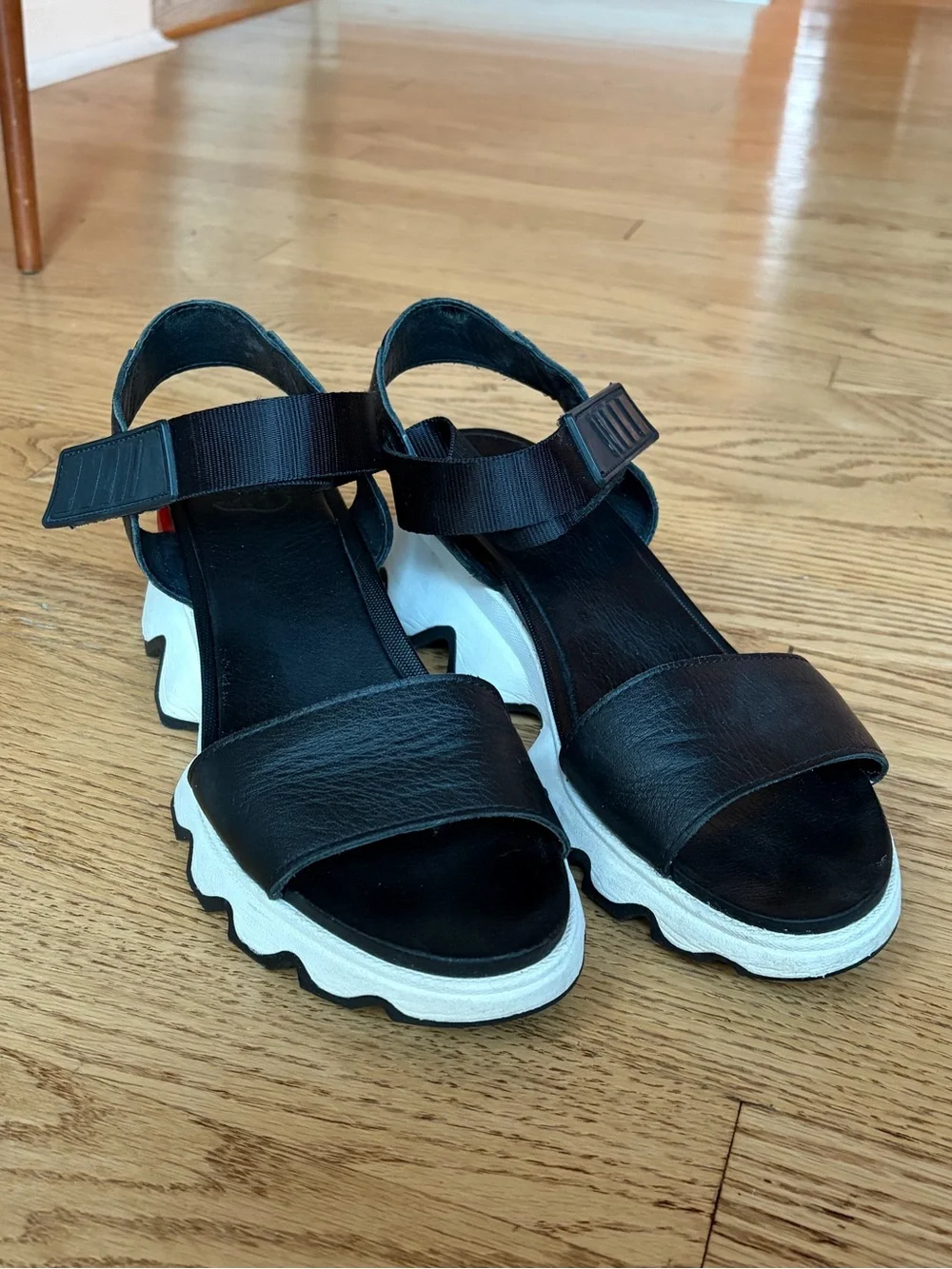Sorel Kinetic Black and White Platform Sandals - Picture 3 of 11
